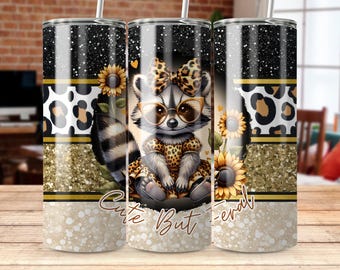 Envoltura para vaso con diseño de mapache leopardo / Sublimación salvaje (Descarga digital)