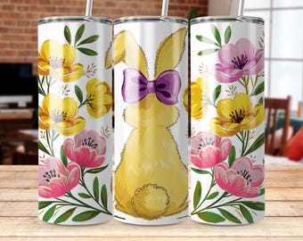 Coquette Easter Bunny Tumbler Wrap: Floral Spring Design (PNG Digital)