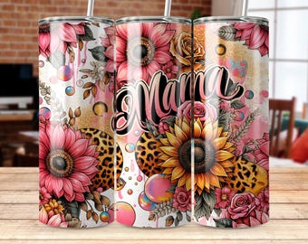Floral Mama Leopard 20oz Tumbler Wrap: Mother's Day PNG (Digital)