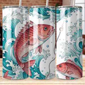 Röd snapperfisk Tumbler Wrap: Havsvågor PNG (digital fil)