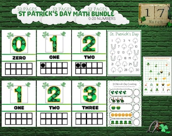 St. Patrick&#39;s Day Math Bundle,st Patrick busy bin,math worksheet,numbers worksheets preschool,shamrock addition,kindergarten,Prek,Activities