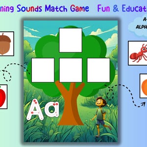 Juego de emparejamiento de letras con sonidos iniciales (imprimible) / Actividad fonética del alfabeto / Centro de alfabetización preescolar / Carpeta de aprendizaje de jardín de infantes (PDF)