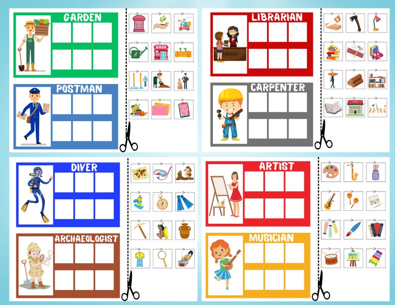 Community Helpers Preschool Sorting Mats. Professions Printable
