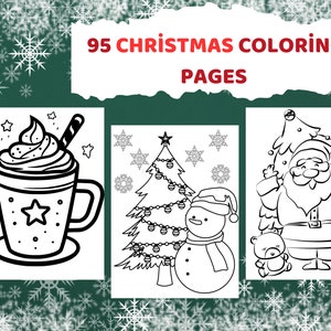 Christmas Coloring Pages, 95 Pages, Digital Download Printable Coloring Pages for Kids,Santa Coloring Page DIGITAL,PDF Coloring Christmas