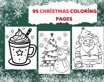 Christmas Coloring Pages, 95 Pages, Digital Download Printable Coloring Pages for Kids,Santa Coloring Page DIGITAL,PDF Coloring Christmas