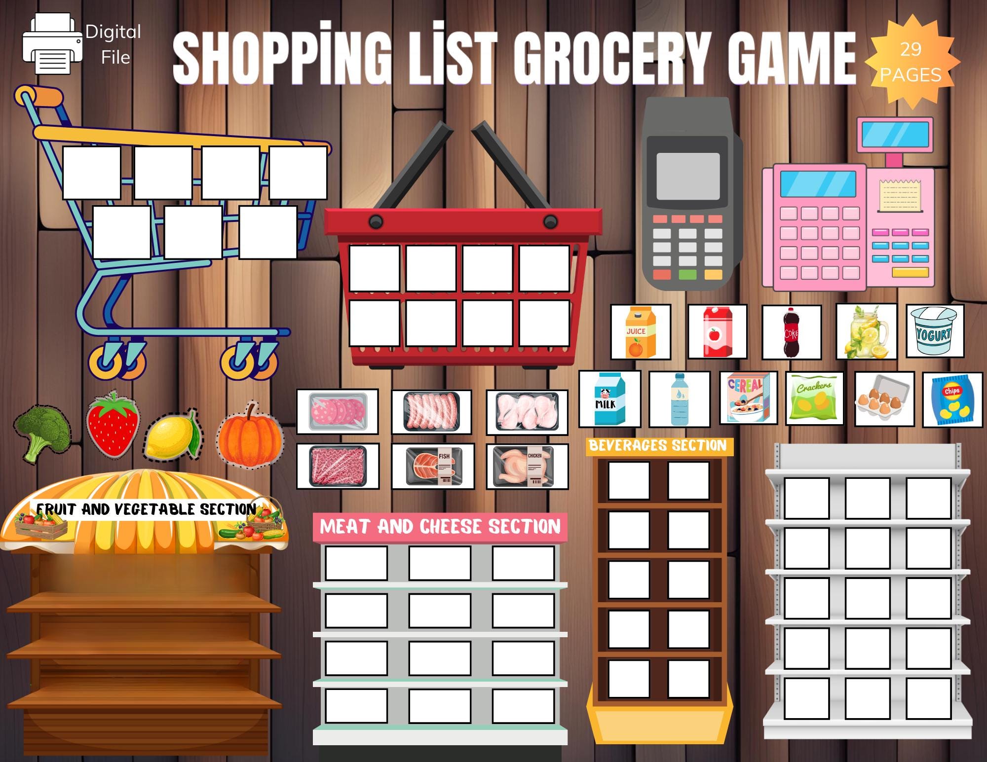 Shopping list game,Pretend play grocery,Supermarket dramatic play,Printable grocery game,Kids shopping game,Dramatic play printable,29 Pages