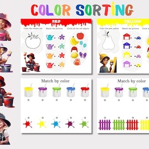Farbsortierung, Farbabstimmung, Farbabstimmung, Kleinkindfarben, Montessori-Farbe, Lernfarben, Vorschulfarben, Farbaktivität, Farbdruck, Vorschule, PDF