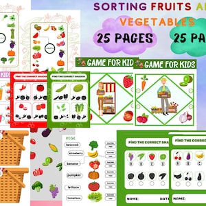 Fruits and Vegetables Sort, Fruits and Vegetables Match,Homeschool Printable, Busy Book Pages, Preschool Printable, Educational Activity
