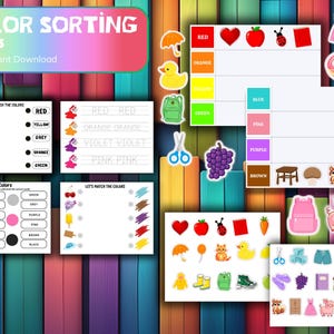 Color Sorting Activities - Color Matching Games - Toddler Busy Book Printable Color Learning Binder - Homeschool Preschool Curriculum