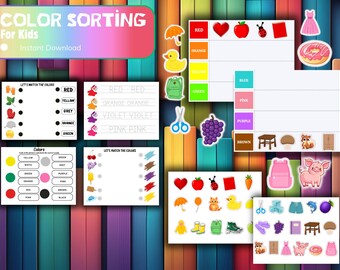 Color Sorting Activities - Color Matching Games - Toddler Busy Book Printable Color Learning Binder - Homeschool Preschool Curriculum