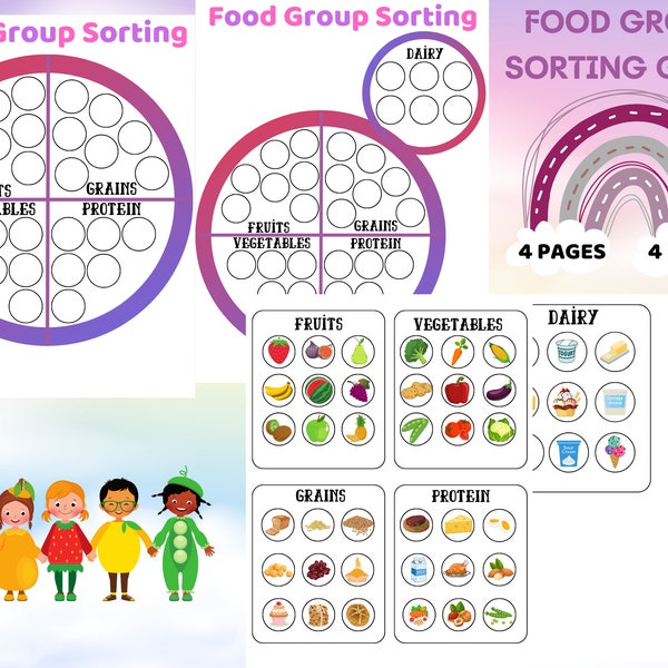 Food Group Sorting Activity game, Food Plate Activity, Homeschool Activity, Eating Healthy, Busy Book Binder,Eating Habits, Balanced Diet