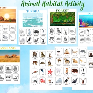 Habitatactiviteit dieren | Habitatmatch | Realistische dierenactiviteit | Thuisonderwijs | Habitatsorteeractiviteit | Educatief | Werkbladen sorteren