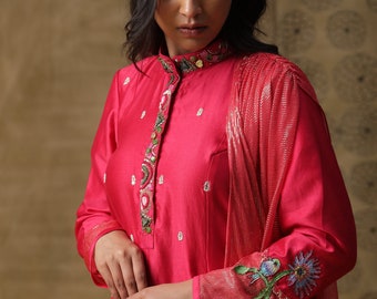 indian pink fusion kurta set for wedding occasions