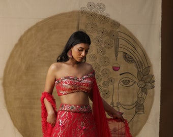 Indian Contemporary Lehnga set in red for wedding occasions