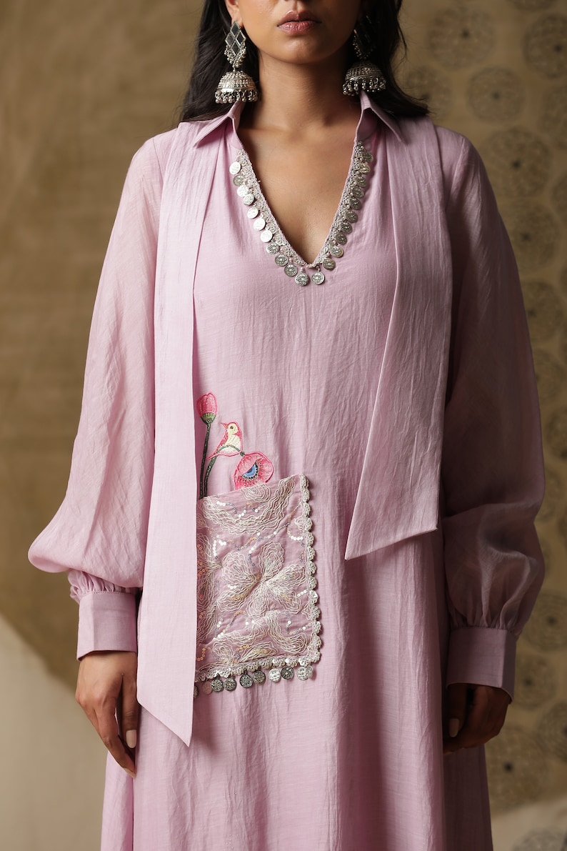 indian pink fusion kurta set for wedding occasions image 5