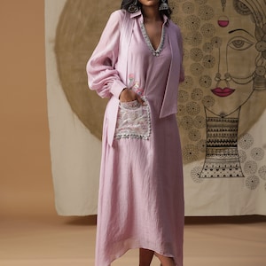 indian pink fusion kurta set for wedding occasions image 4