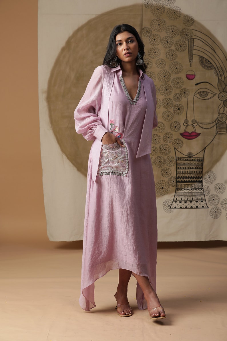 indian pink fusion kurta set for wedding occasions image 4