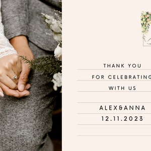 Tarjeta de agradecimiento personalizable / Diseño editable de Canva elegante / Nota de agradecimiento de eventos y bodas digitales / Caligrafía atemporal imprimible