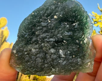 Deep Forest Green Fluorite Specimen, Natural Emerald Green Cubic Fluorite Crystal from China, Untreated Mineral Specimen Collection Piece