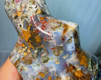8th Vein Super Rainbow Ocean Jasper Flame: Madagascar Plume/ Moss/ Snowflake / Druzy Agate Fortification Banding Chalcedony PREMIUM - RARE