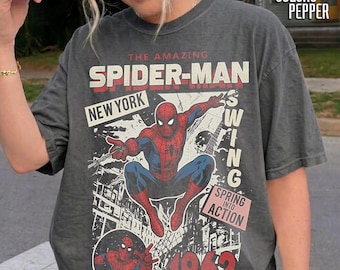 Vintage Amazing Spider-Man Comfort Colors Shirt, Retro Comics Cover Tee, Superhero Fan Gift, Pink Spiderman Graphic Shirt, Fan Trip Tee