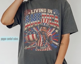 Apollo Creed Living In America Comfort Colors® T Shirt, Patriotic Boxing Fourth Of July Vintage America Sweatshirt, Retro USA Fighter Shirt