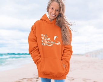 Unisex kitesurfer hoodie, gift for kitesurfer, Eat Sleep Kitesurf Repeat Hoodie Mens & Womens Gift,  Kiting Sweatshirt, kitesurfing hoodie