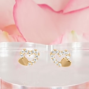 14k Solid Gold Heart Baby Girl Screwback Stud Earrings