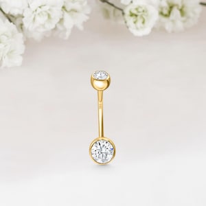 14K Yellow Solid Gold Belly Botton CZ Piercing