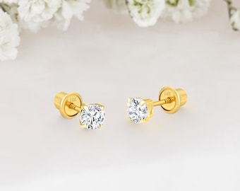 14k Solid Gold Basket Round 2, 3, 4, 5, 6 Kolczyki z zapięciem na śrubę dla dziewczynki