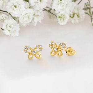 14k Solid Gold Butterfly Baby Girl Screwback Stud Earrings