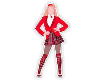 Peut inclure: Une jupe à carreaux rouge et noir avec un blazer rouge et des chaussures rouges. La tenue est une illustration de personnage de dessin animé d'un film populaire.
