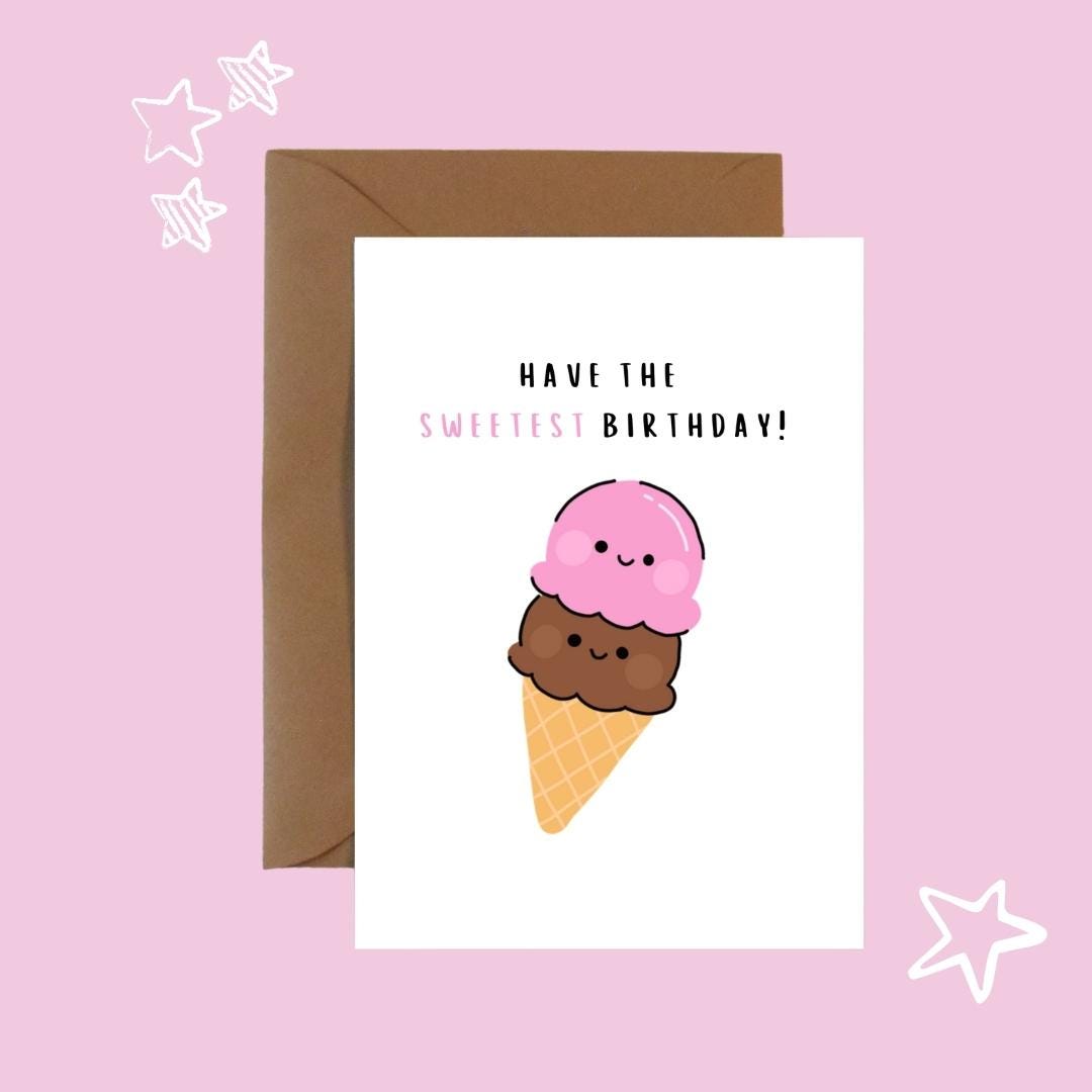 PRINTABLE Birthday Card - Birthday Ice Cream Card - Instant Download Card - Printable Greetings Card - Cute IceCream Birthday Greetings Card