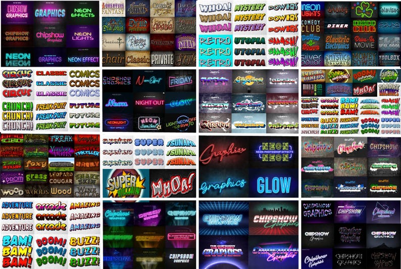 700+ Photoshop Text effects Bundle, Photoshop text effect, neon effect, vintage effects, 3 effects, Text Effects, comic effects, holo effect