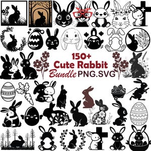 Rabbit Silhouette | Rabbit Head & Face SVG | Bunny, Cute Bunny, Cute Rabbit | Rabbit Vector Design | Bunny Svg SVG Bundle, Easter bunny png