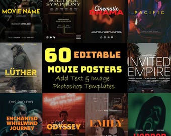 60 Movie Poster Photoshop Templates, movie templates, editable poster, movie poster, editable templates, templates, vintage and  modern film