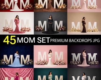 45 Mom Set Digital Backdrops Floral Maternity Backdrop for Photoshop Composite Mom Sign Digital Overlays Fine Art Studio Background JPG