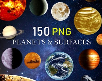 Solar System Clipart, 150 Realistic Planets Clipart Set, Transparent Space PNG, Printable Solar System Poster, Instant Digital Download.
