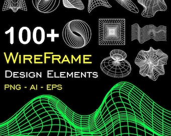 100+ Wireframe design elements, futuristic elements, futuristic shapes, abstract shapes,  Geometric shapes, Mesh Shapes, Futuristic Line Art
