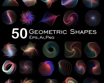 50 Geometric Shapes, Line art, Abstract Line Shapes, Line shapes, Abstract lines, editable files, Png, Eps, AI, Thin Line, Illustrator