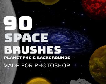 Solar System Brushes, 90 Realistic Planets Photoshop brush, 28 Transparent Space PNG,  Solar System , Backgrounds, Instant Digital Download.