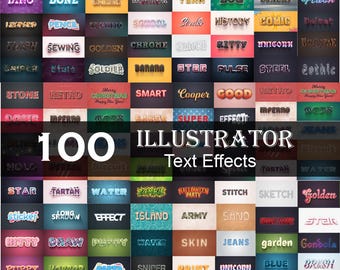 100 Illustrator Text Styles, illustrator text effects, text styles, text effect bundle, adobe illustrator, Illustrator Text Effects Bundle