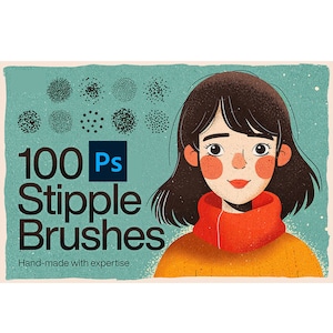 100 Premium Stipple and Grain  Brushset for  Photoshop, Texture Brush, Comic Book illustrations, Vintage Retro Graphics pack