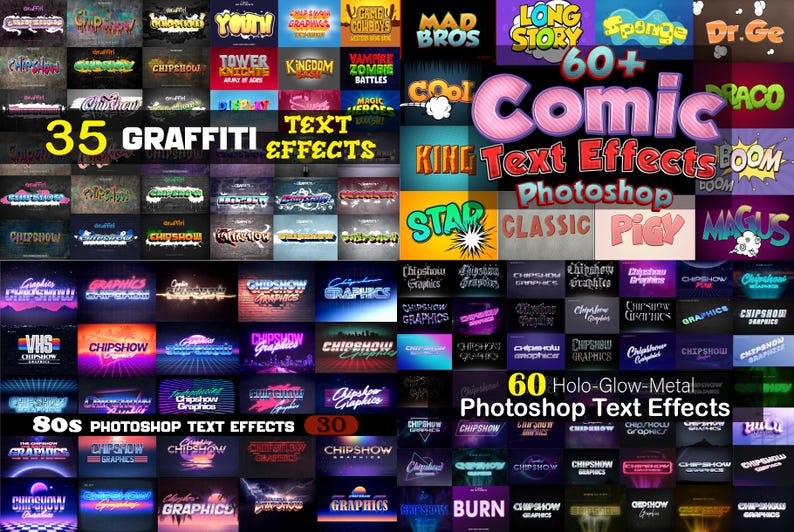 700+ Photoshop Text effects Bundle, Photoshop text effect, neon effect, vintage effects, 3 effects, Text Effects, comic effects, holo effect
