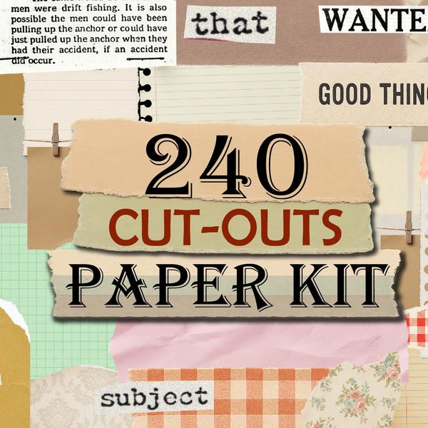 Kit di 240 pezzi di carta: ritagli di carta, carta invecchiata, carta strappata, effetto carta strappata, texture strappata, PNG, sovrapposizione bordo strappato, pacchetto carta strappata PNG