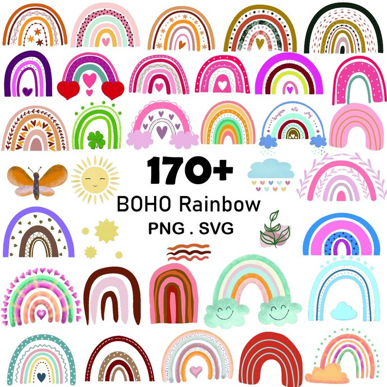 Boho Rainbow Svg Bundle, Cute Rainbow Svg, Boho Rainbow Clipart ...