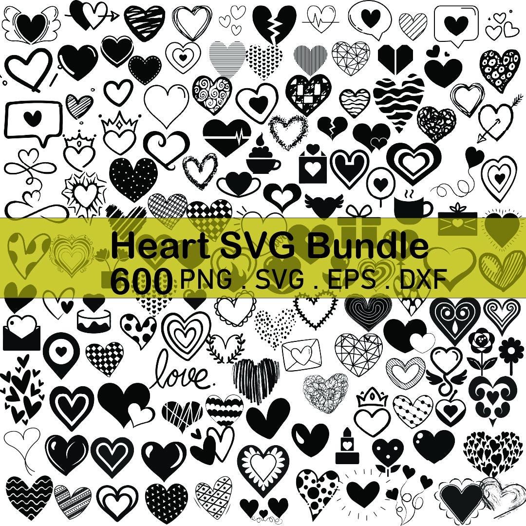 600 Heart SVG Bundle: Doodle Cut Files (digital Download) - Etsy UK