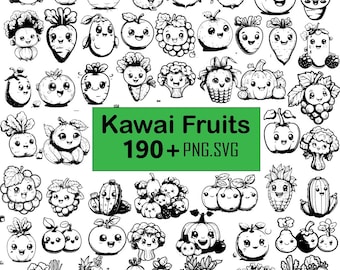 Kawaii Fruits SVG Bundle | 190+ Kawai Fruits | Digital Kawaii PNG Bundle | Cute Kawaii Clipart Graphics | Instant Download | Commercial Use