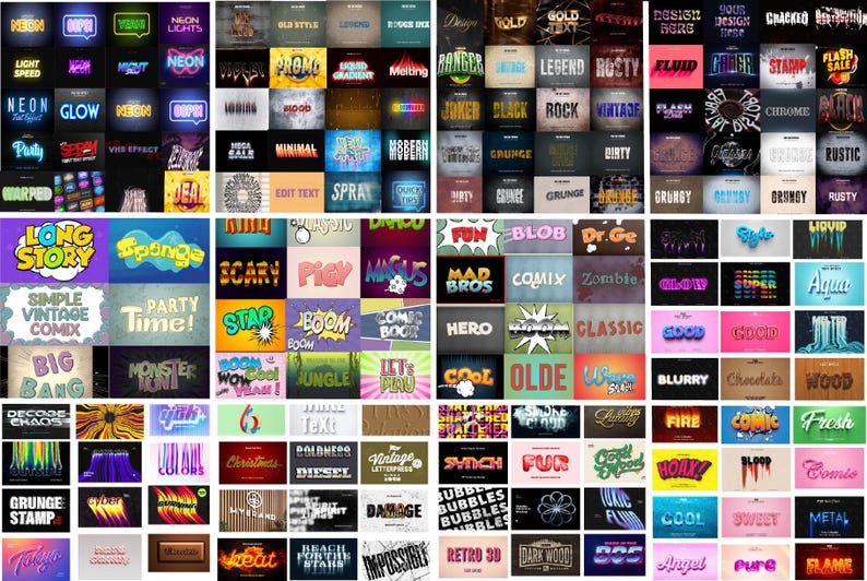700+ Photoshop Text effects Bundle, Photoshop text effect, neon effect, vintage effects, 3 effects, Text Effects, comic effects, holo effect