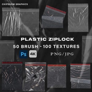 100種類のビニール袋オーバーレイ、50種類のビニール袋ブラシ、Photoshopブラシ、ビニール袋PNG、JPG、ビニールホイル袋、Photoshopオーバーレイ、シール袋PNG